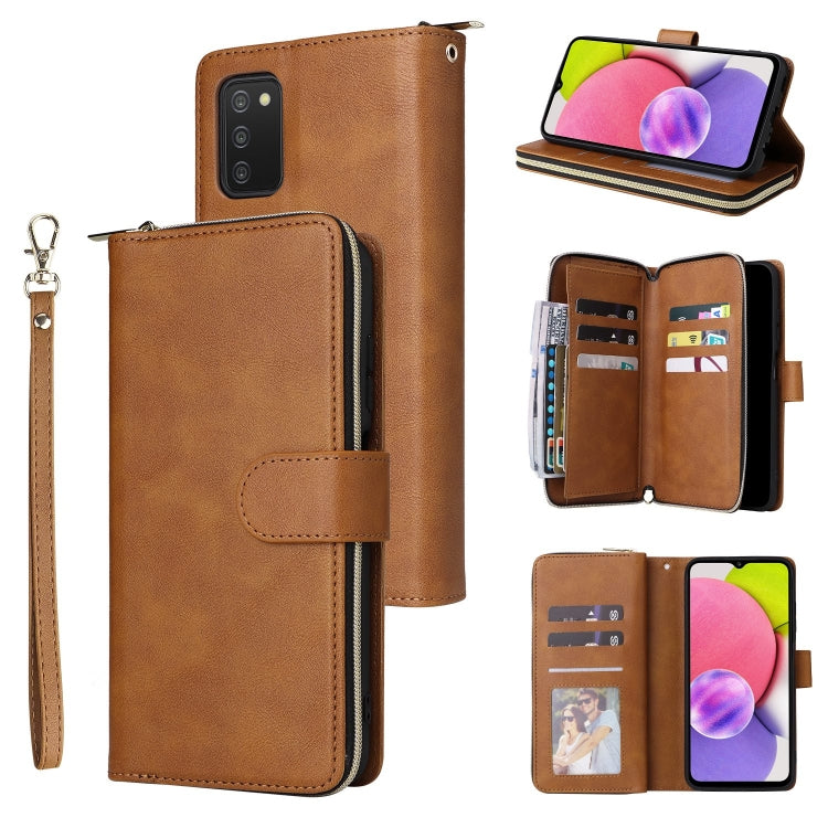 9 Card Slots Zipper Wallet Bag Leather Phone Case, For Samsung Galaxy A03s EU Version, For Samsung Galaxy A13 5G, For Samsung Galaxy A33 5G, For Samsung Galaxy A53 5G