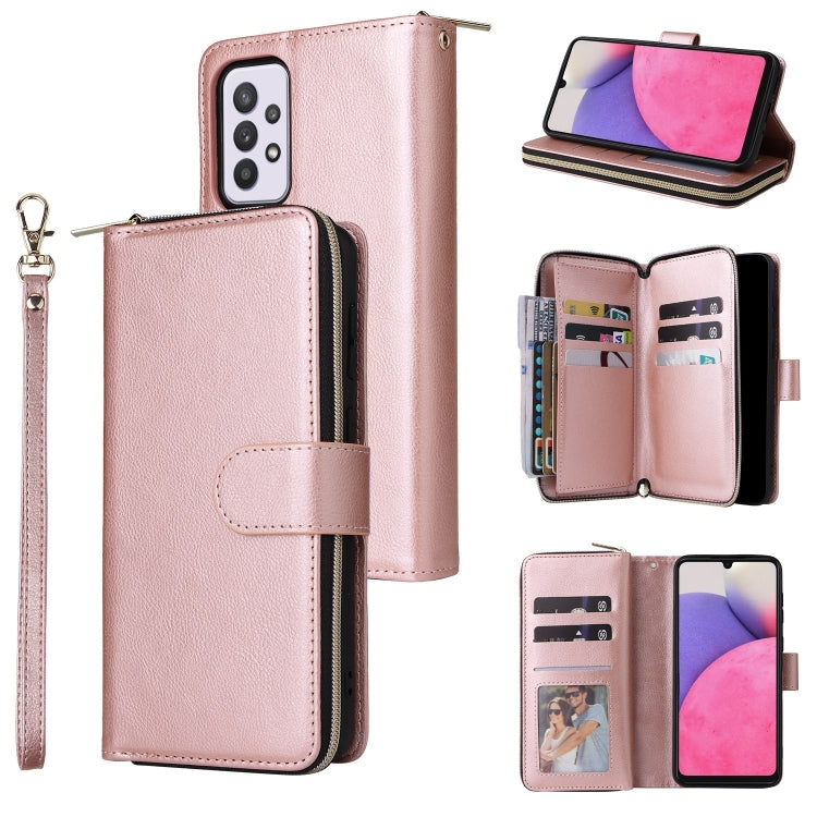 9 Card Slots Zipper Wallet Bag Leather Phone Case, For Samsung Galaxy A03s EU Version, For Samsung Galaxy A13 5G, For Samsung Galaxy A33 5G, For Samsung Galaxy A53 5G