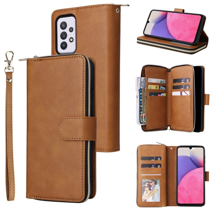 9 Card Slots Zipper Wallet Bag Leather Phone Case, For Samsung Galaxy A03s EU Version, For Samsung Galaxy A13 5G, For Samsung Galaxy A33 5G, For Samsung Galaxy A53 5G