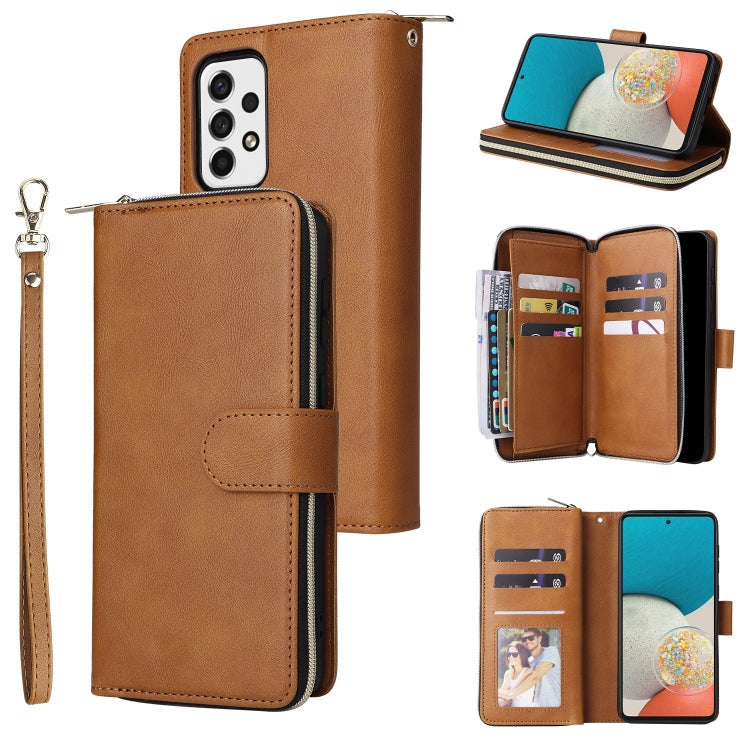 9 Card Slots Zipper Wallet Bag Leather Phone Case, For Samsung Galaxy A03s EU Version, For Samsung Galaxy A13 5G, For Samsung Galaxy A33 5G, For Samsung Galaxy A53 5G