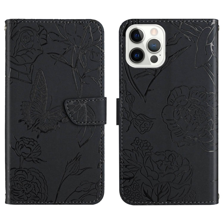 Skin Feel Butterfly Peony Embossed Leather Phone Case, For iPhone 14, For iPhone 14 Plus, For iPhone 14 Pro, For iPhone 14 Pro Max