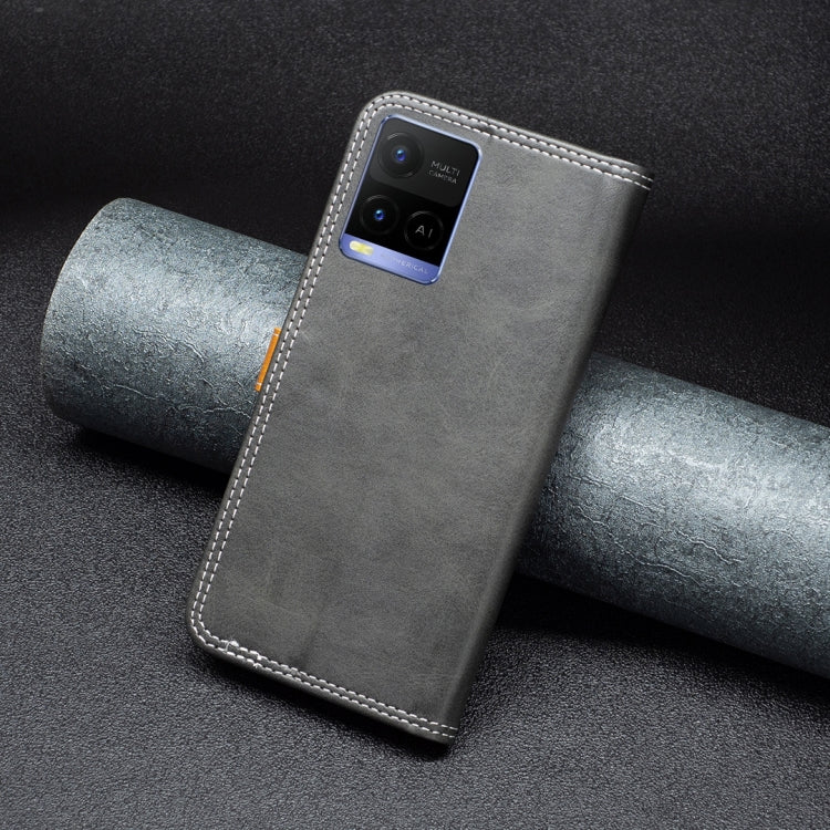 Color Matching Double Sewing Thread Leather Phone Case, For vivo Y21