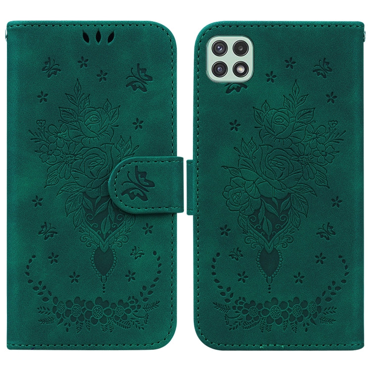 Butterfly Rose Embossed Leather Phone Case, For Samsung Galaxy A22 5G, For Samsung Galaxy A03 166mm, For Samsung Galaxy A03 Core, For Samsung Galaxy A10 / M10