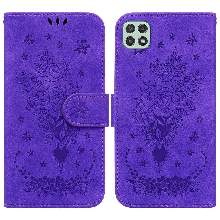Butterfly Rose Embossed Leather Phone Case, For Samsung Galaxy A22 5G, For Samsung Galaxy A03 166mm, For Samsung Galaxy A03 Core, For Samsung Galaxy A10 / M10