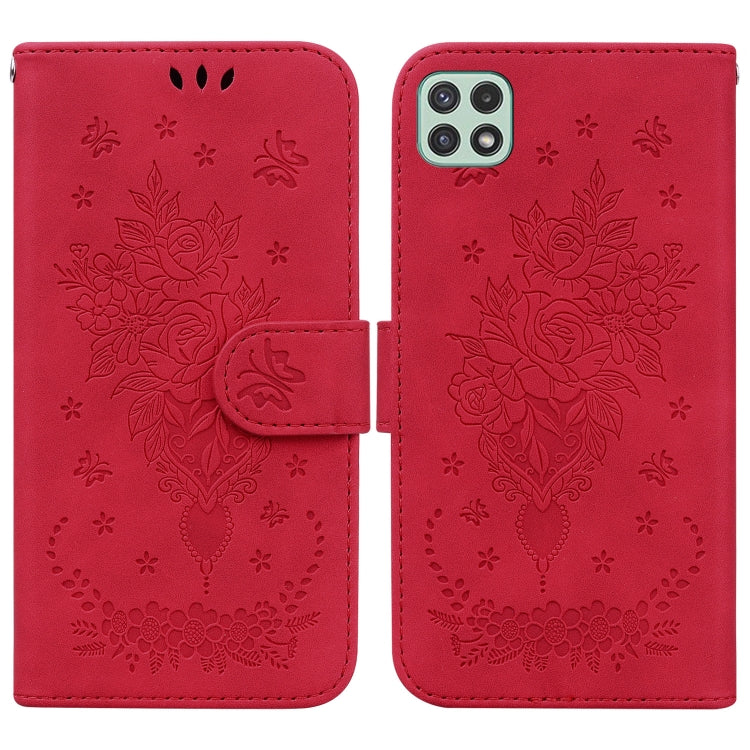 Butterfly Rose Embossed Leather Phone Case, For Samsung Galaxy A22 5G, For Samsung Galaxy A03 166mm, For Samsung Galaxy A03 Core, For Samsung Galaxy A10 / M10