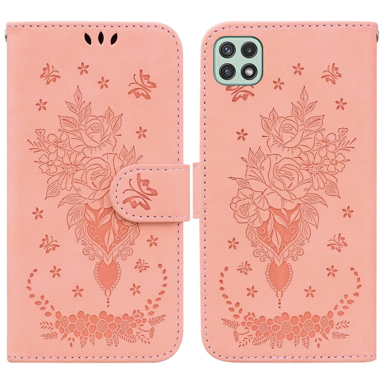 Butterfly Rose Embossed Leather Phone Case, For Samsung Galaxy A22 5G, For Samsung Galaxy A03 166mm, For Samsung Galaxy A03 Core, For Samsung Galaxy A10 / M10