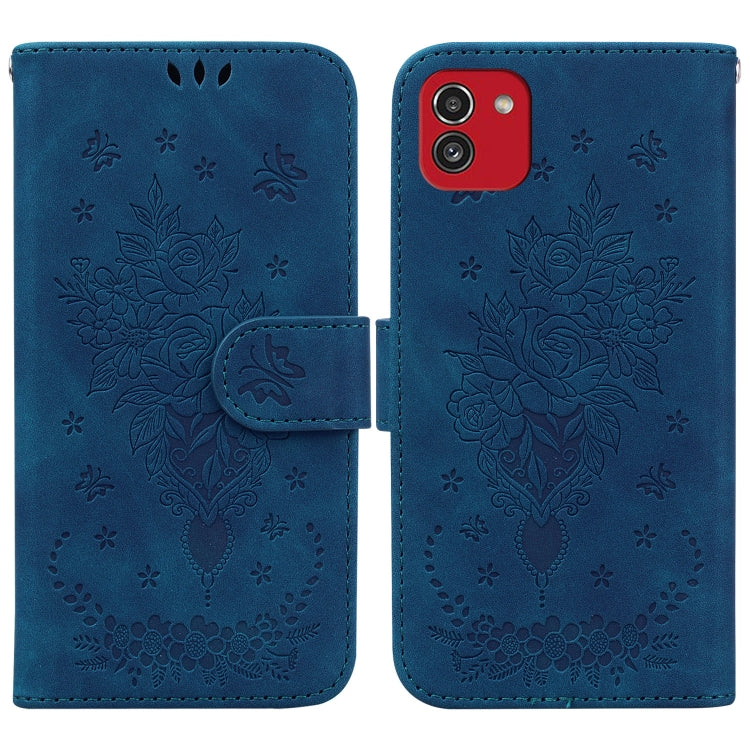 Butterfly Rose Embossed Leather Phone Case, For Samsung Galaxy A22 5G, For Samsung Galaxy A03 166mm, For Samsung Galaxy A03 Core, For Samsung Galaxy A10 / M10
