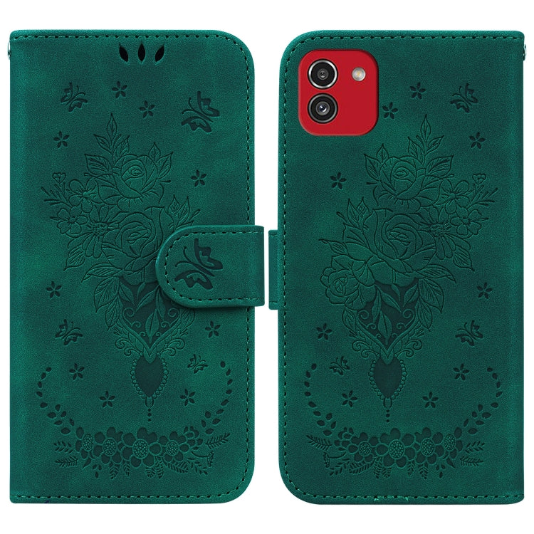 Butterfly Rose Embossed Leather Phone Case, For Samsung Galaxy A22 5G, For Samsung Galaxy A03 166mm, For Samsung Galaxy A03 Core, For Samsung Galaxy A10 / M10