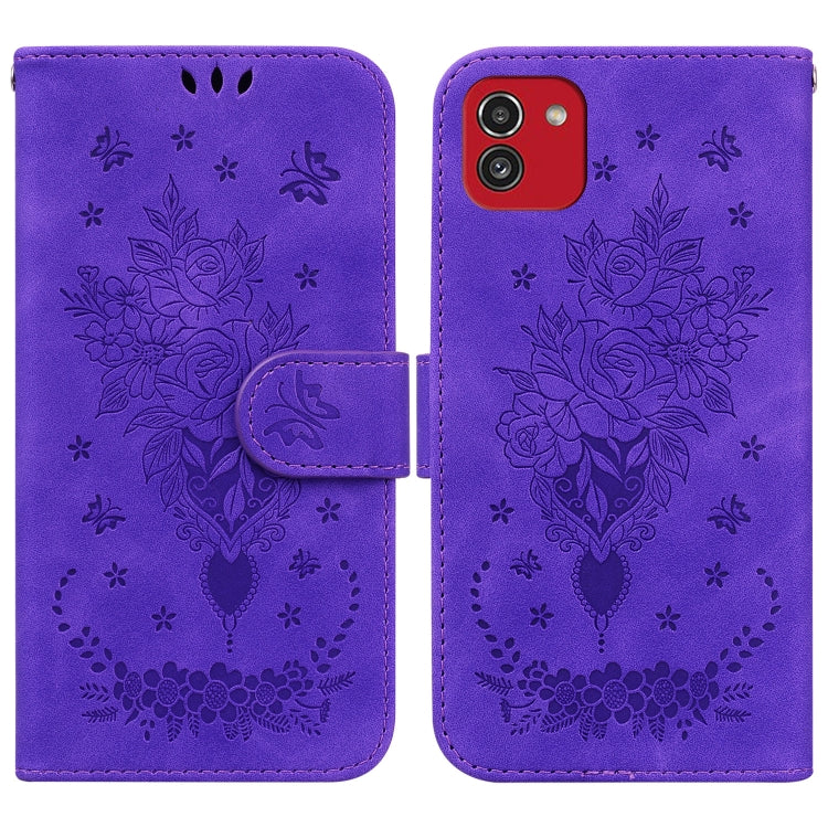 Butterfly Rose Embossed Leather Phone Case, For Samsung Galaxy A22 5G, For Samsung Galaxy A03 166mm, For Samsung Galaxy A03 Core, For Samsung Galaxy A10 / M10