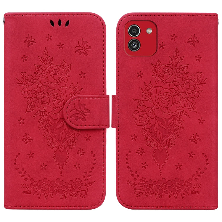 Butterfly Rose Embossed Leather Phone Case, For Samsung Galaxy A22 5G, For Samsung Galaxy A03 166mm, For Samsung Galaxy A03 Core, For Samsung Galaxy A10 / M10
