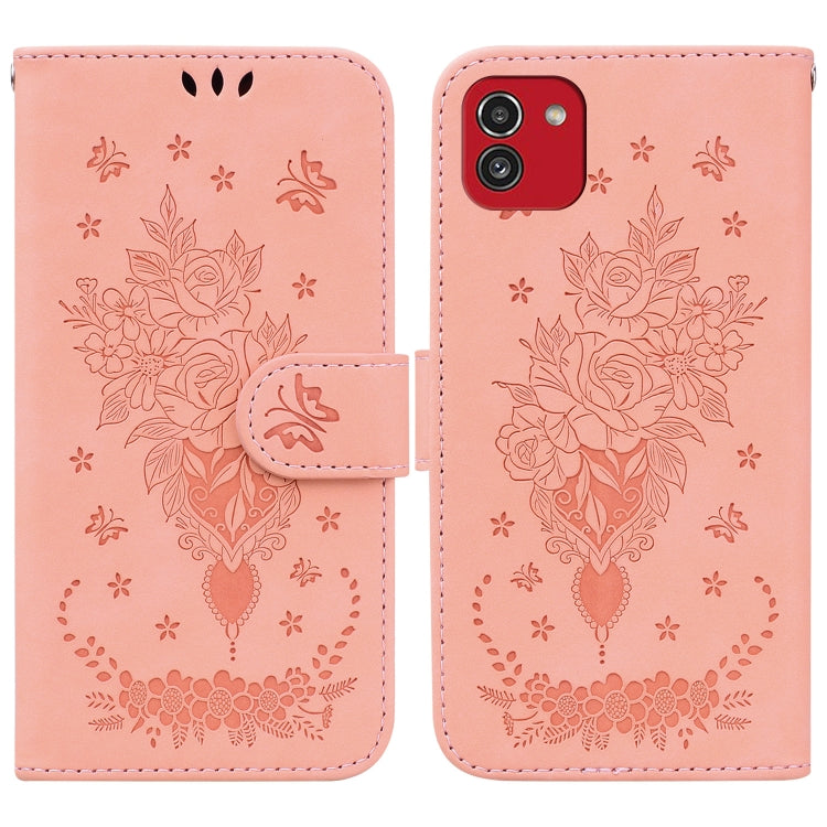 Butterfly Rose Embossed Leather Phone Case, For Samsung Galaxy A22 5G, For Samsung Galaxy A03 166mm, For Samsung Galaxy A03 Core, For Samsung Galaxy A10 / M10