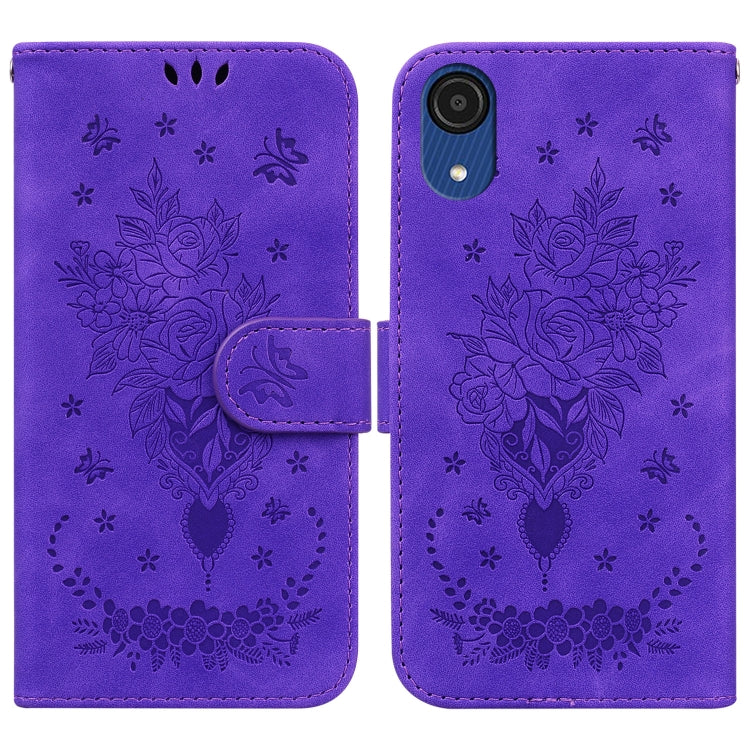 Butterfly Rose Embossed Leather Phone Case, For Samsung Galaxy A22 5G, For Samsung Galaxy A03 166mm, For Samsung Galaxy A03 Core, For Samsung Galaxy A10 / M10