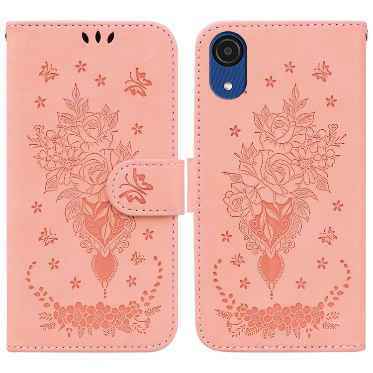 Butterfly Rose Embossed Leather Phone Case, For Samsung Galaxy A22 5G, For Samsung Galaxy A03 166mm, For Samsung Galaxy A03 Core, For Samsung Galaxy A10 / M10