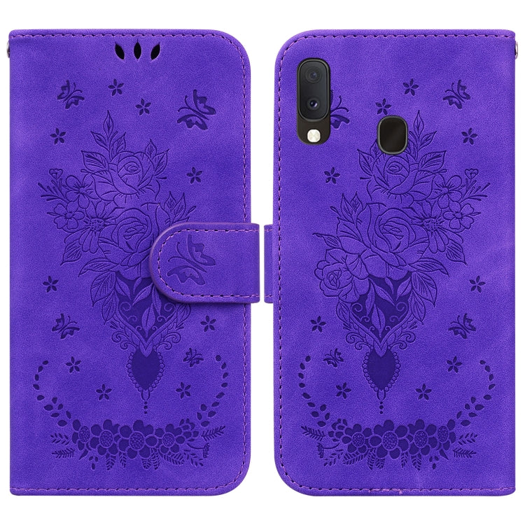 Butterfly Rose Embossed Leather Phone Case, For Samsung Galaxy A10e / A20e, For Samsung Galaxy A13 4G, For Samsung Galaxy A20 / A30, For Samsung Galaxy A33 5G