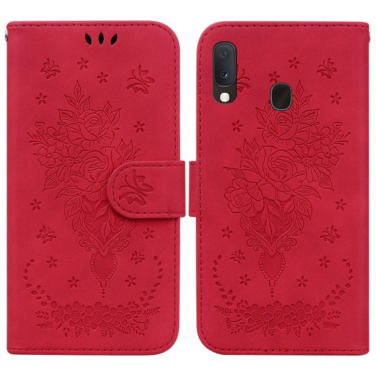Butterfly Rose Embossed Leather Phone Case, For Samsung Galaxy A10e / A20e, For Samsung Galaxy A13 4G, For Samsung Galaxy A20 / A30, For Samsung Galaxy A33 5G