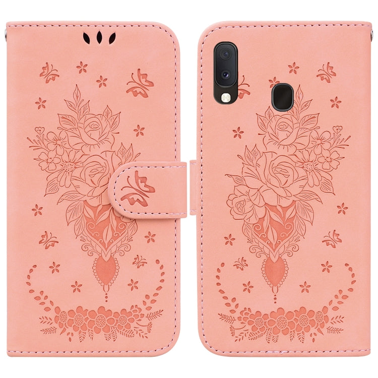 Butterfly Rose Embossed Leather Phone Case, For Samsung Galaxy A10e / A20e, For Samsung Galaxy A13 4G, For Samsung Galaxy A20 / A30, For Samsung Galaxy A33 5G