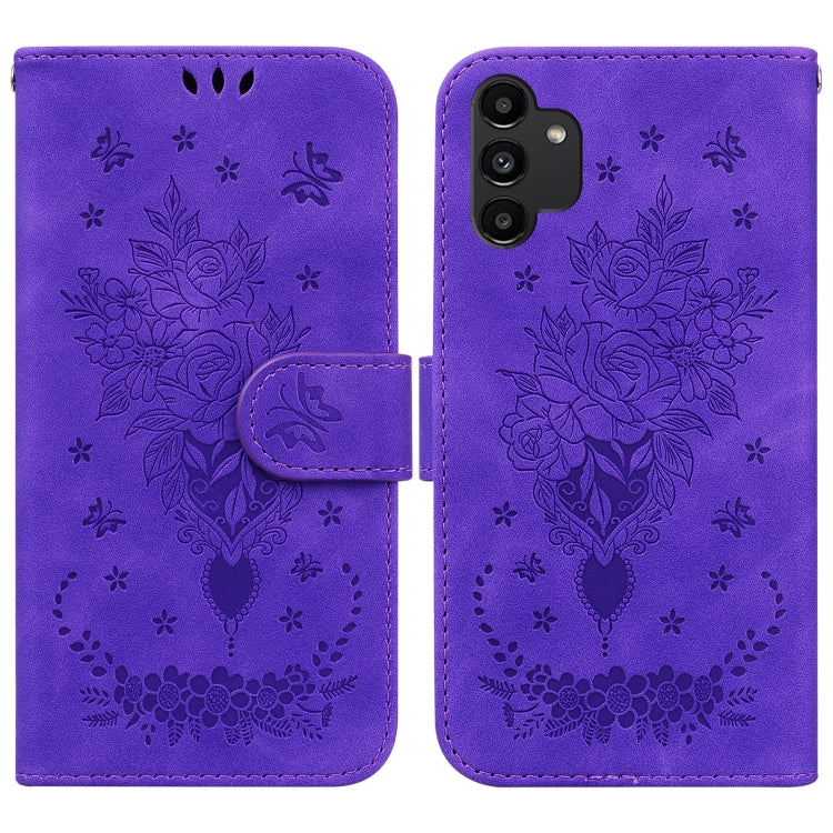 Butterfly Rose Embossed Leather Phone Case, For Samsung Galaxy A10e / A20e, For Samsung Galaxy A13 4G, For Samsung Galaxy A20 / A30, For Samsung Galaxy A33 5G