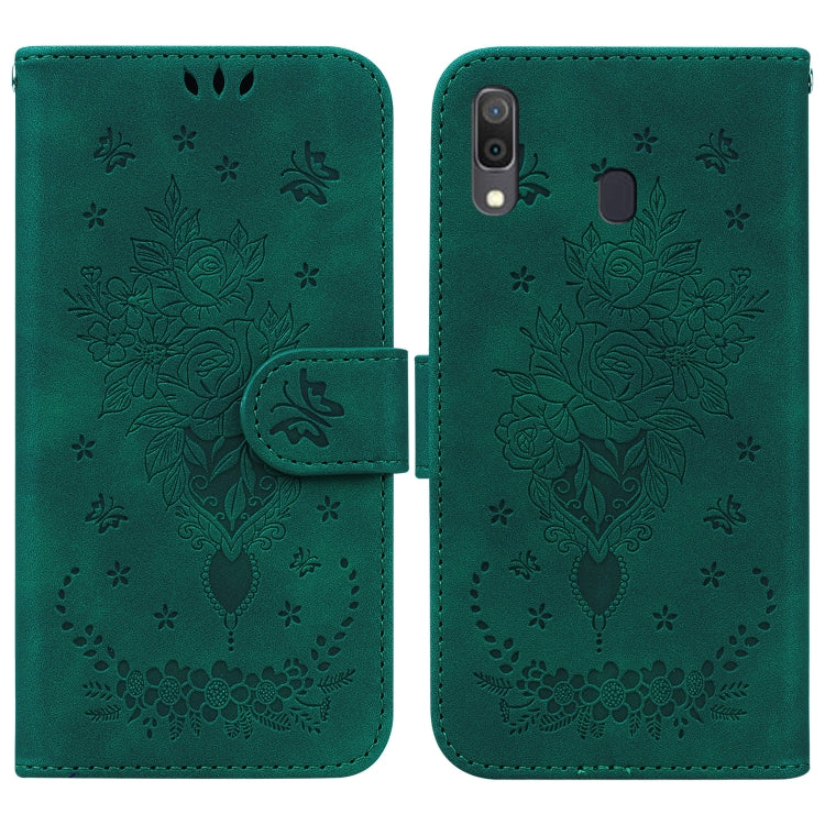 Butterfly Rose Embossed Leather Phone Case, For Samsung Galaxy A10e / A20e, For Samsung Galaxy A13 4G, For Samsung Galaxy A20 / A30, For Samsung Galaxy A33 5G