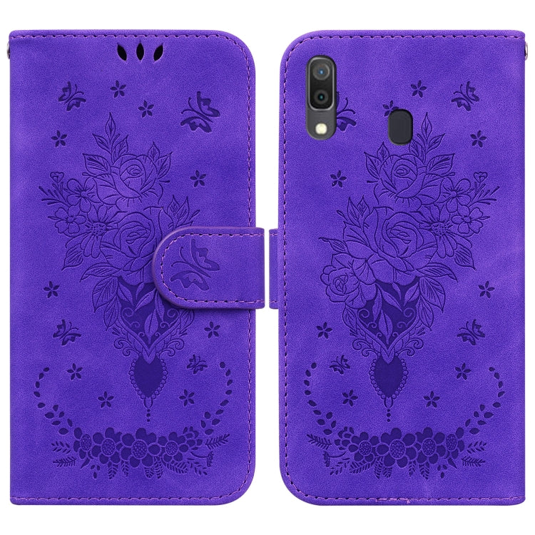 Butterfly Rose Embossed Leather Phone Case, For Samsung Galaxy A10e / A20e, For Samsung Galaxy A13 4G, For Samsung Galaxy A20 / A30, For Samsung Galaxy A33 5G