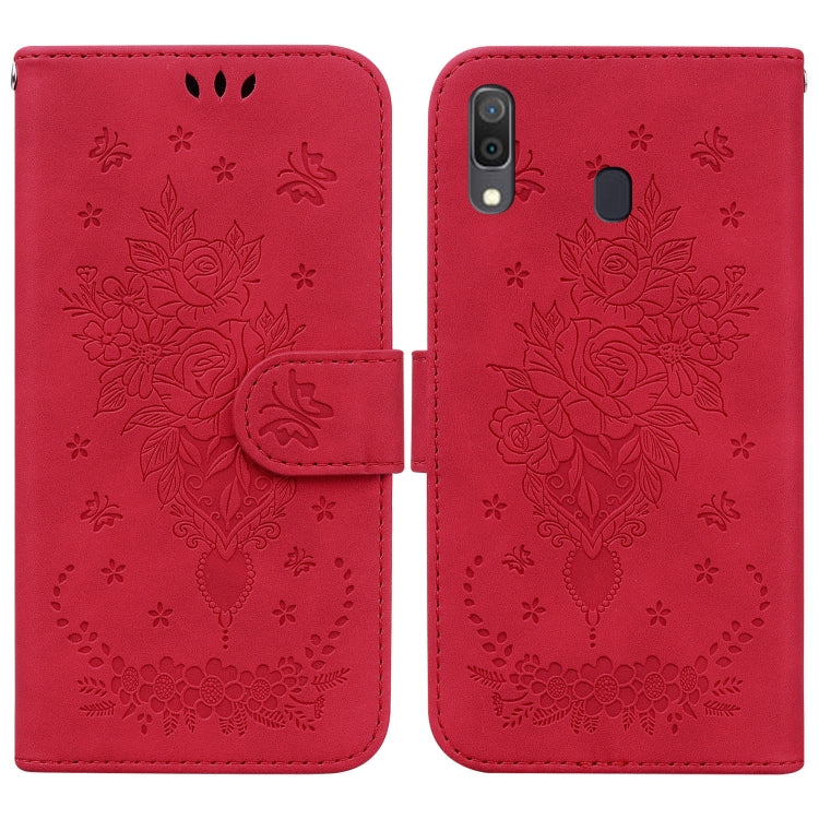 Butterfly Rose Embossed Leather Phone Case, For Samsung Galaxy A10e / A20e, For Samsung Galaxy A13 4G, For Samsung Galaxy A20 / A30, For Samsung Galaxy A33 5G