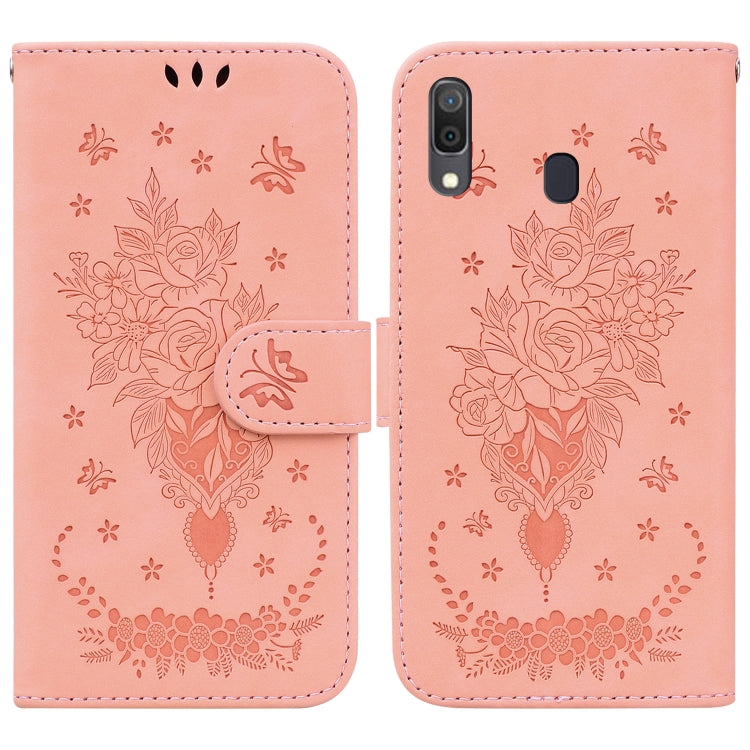 Butterfly Rose Embossed Leather Phone Case, For Samsung Galaxy A10e / A20e, For Samsung Galaxy A13 4G, For Samsung Galaxy A20 / A30, For Samsung Galaxy A33 5G