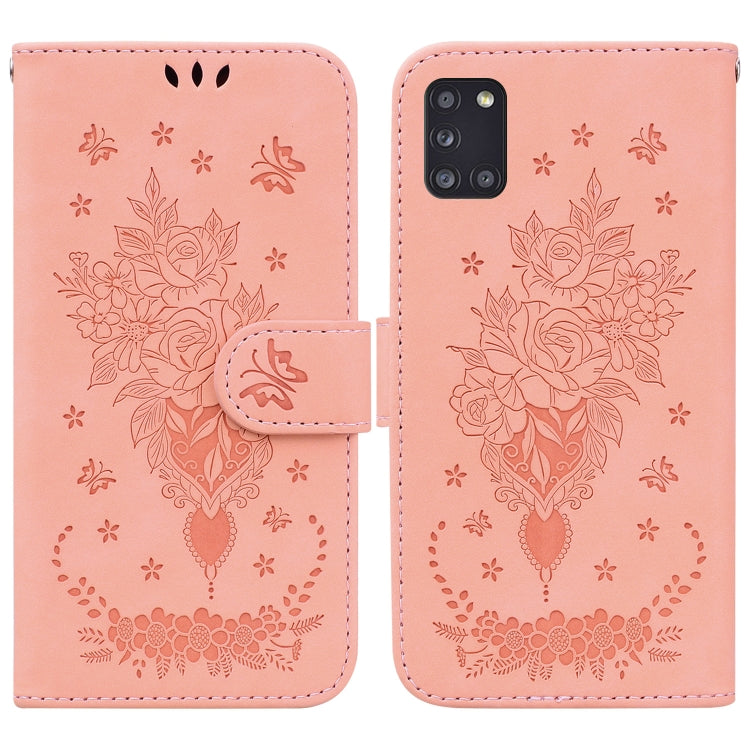 Butterfly Rose Embossed Leather Phone Case, For Samsung Galaxy A21s, For Samsung Galaxy A22 4G, For Samsung Galaxy A31, For Samsung Galaxy A32 4G