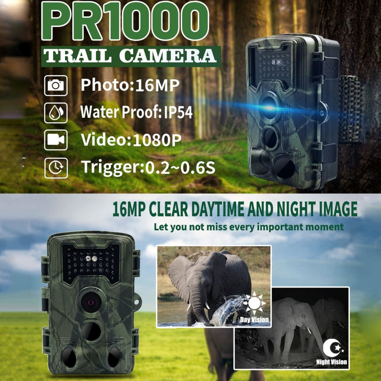 PR1000 2 Inch LCD Screen Infrared Night Vision Motion Wildlife Hunting Trail Camera, PR1000