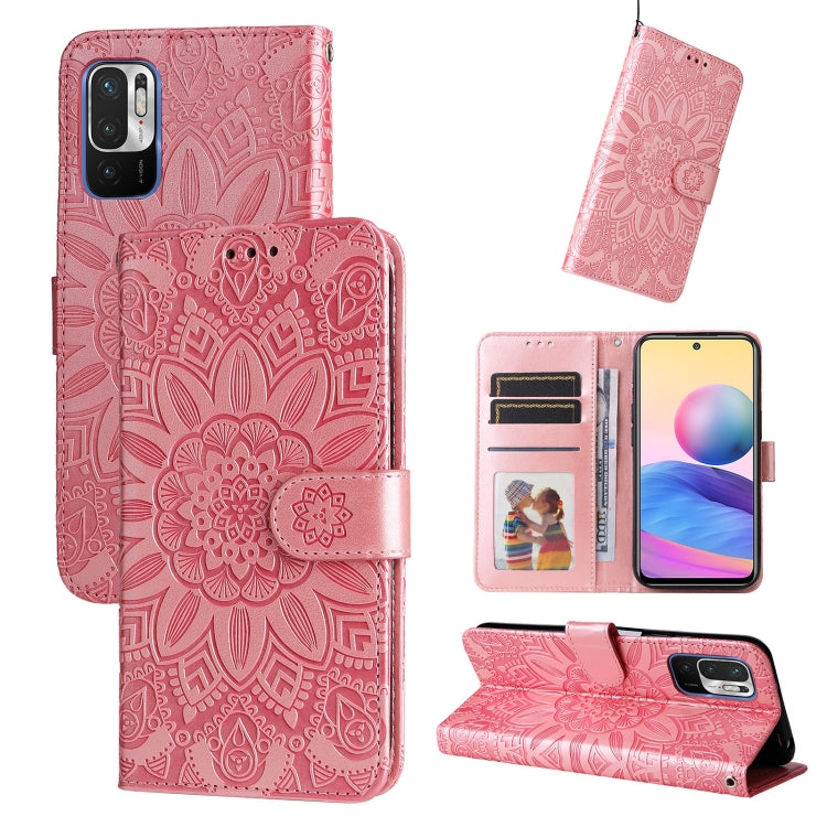Embossed Sunflower Leather Phone Case, For Xiaomi Redmi Note 10 4G / Note 10S 4G, For Xiaomi Redmi Note 10 5G, For Xiaomi Redmi Note 10 Pro / Note 10 Pro Max, For Xiaomi Redmi Note 11 5G  / Poco M4 Pro 5G
