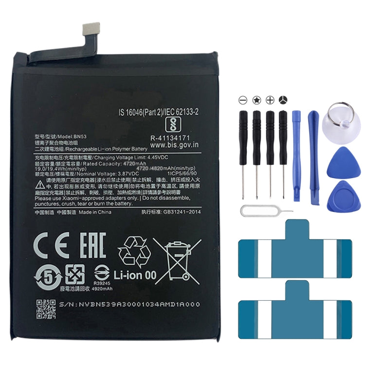 BN53 4820 mAh Li-Polymer Battery Replacement For Xiaomi Redmi Note 9 Pro 5G, BM37, BN51, BM52, BM4M, BM4Q, BN56, BM55, BN53, BN62, BM54, BM4X, BM4Y, BM57, BN59, BP42, 38, BP44, BM5A, BP47, BN66, BM58, BP43, BN57, BS01FA