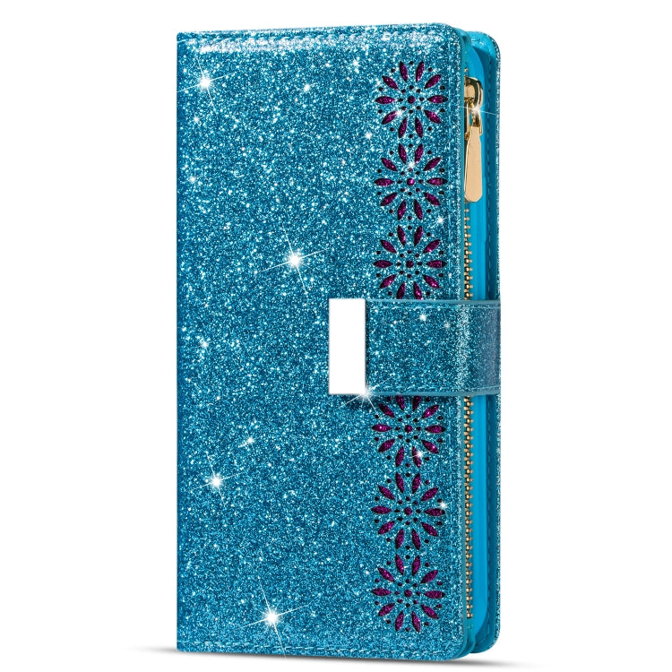 Multi-card Slots Laser Carving Glitter Zipper Leather Case, For Samsung Galaxy Z Fold 4