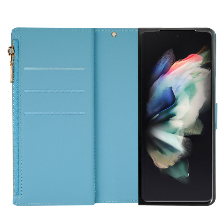 Multi-card Slots Laser Carving Glitter Zipper Leather Case, For Samsung Galaxy Z Fold 4