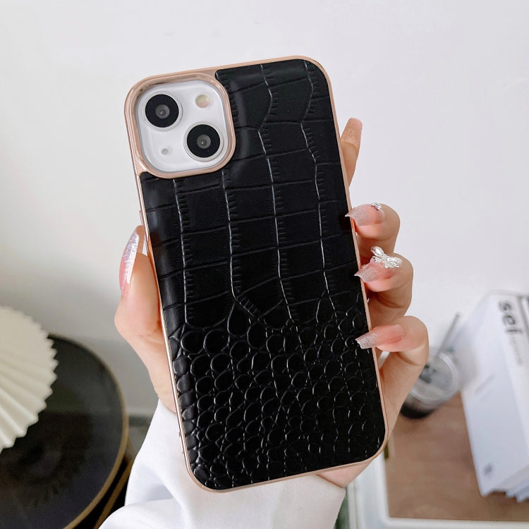 Crocodile Texture Genuine Leather Nano Electroplating Phone Case, For iPhone 14, For iPhone 13