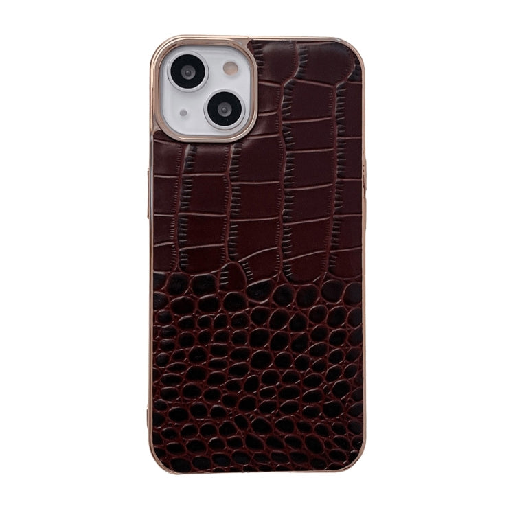 Crocodile Texture Genuine Leather Nano Electroplating Phone Case, For iPhone 14, For iPhone 13