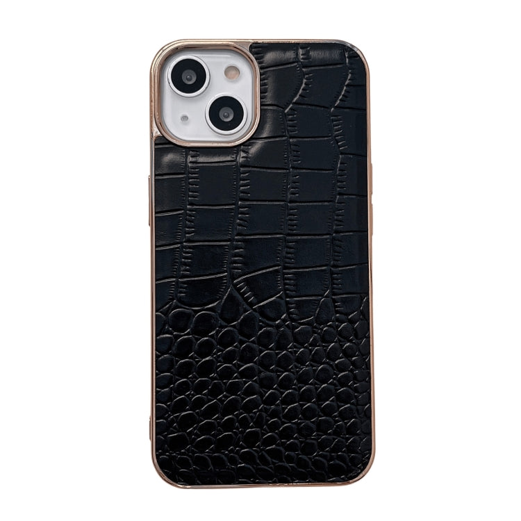 Crocodile Texture Genuine Leather Nano Electroplating Phone Case, For iPhone 14, For iPhone 13