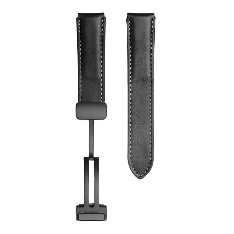 For Samsung Galaxy Watch5 40mm / 44mm Plain Weave Genuine Leather Watch Band, Black Buckle, Silver Buckle