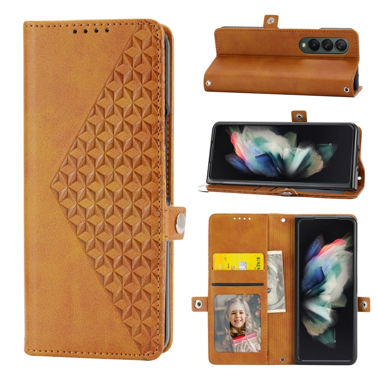 Cubic Grid Calf Texture Leather Phone Case, For Samsung Galaxy Z Fold4, For Samsung Galaxy Z Fold3 5G, For Samsung Galaxy Z Flip4, For Samsung Galaxy Z Flip3 5G