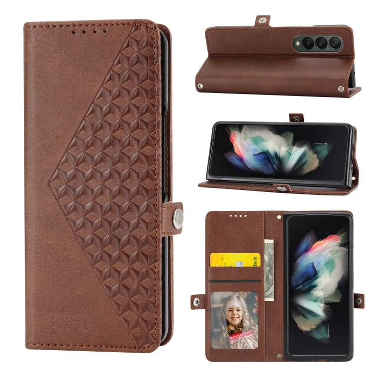 Cubic Grid Calf Texture Leather Phone Case, For Samsung Galaxy Z Fold4, For Samsung Galaxy Z Fold3 5G, For Samsung Galaxy Z Flip4, For Samsung Galaxy Z Flip3 5G