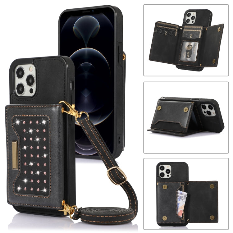Three-fold RFID Leather Phone Case with Lanyard, For Samsung Galaxy S22 Ultra, For iPhone 12 Pro