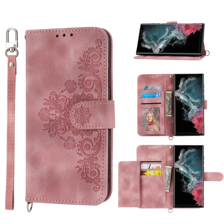 Skin-feel Flowers Embossed Wallet Leather Phone Case, For Samsung Galaxy S21+ 5G, For Samsung Galaxy S21 5G, For Samsung Galaxy S22 Ultra 5G, For Samsung Galaxy S22+ 5G
