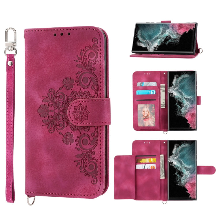 Skin-feel Flowers Embossed Wallet Leather Phone Case, For Samsung Galaxy S21+ 5G, For Samsung Galaxy S21 5G, For Samsung Galaxy S22 Ultra 5G, For Samsung Galaxy S22+ 5G