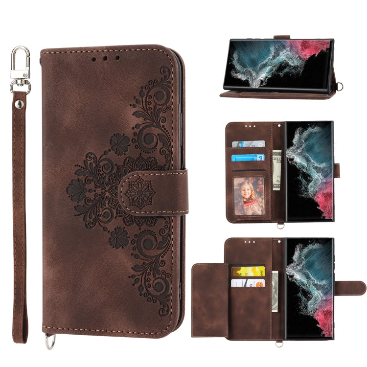 Skin-feel Flowers Embossed Wallet Leather Phone Case, For Samsung Galaxy S21+ 5G, For Samsung Galaxy S21 5G, For Samsung Galaxy S22 Ultra 5G, For Samsung Galaxy S22+ 5G