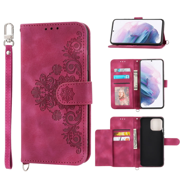 Skin-feel Flowers Embossed Wallet Leather Phone Case, For Samsung Galaxy S21+ 5G, For Samsung Galaxy S21 5G, For Samsung Galaxy S22 Ultra 5G, For Samsung Galaxy S22+ 5G