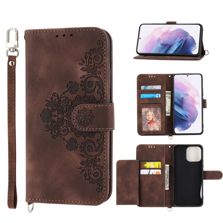 Skin-feel Flowers Embossed Wallet Leather Phone Case, For Samsung Galaxy S21+ 5G, For Samsung Galaxy S21 5G, For Samsung Galaxy S22 Ultra 5G, For Samsung Galaxy S22+ 5G