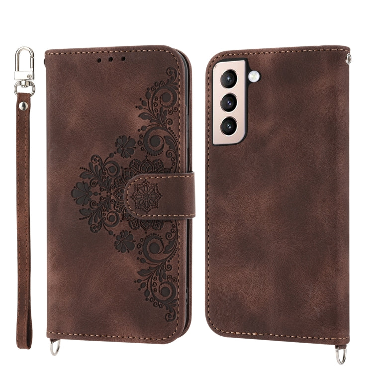 Skin-feel Flowers Embossed Wallet Leather Phone Case, For Samsung Galaxy S21+ 5G, For Samsung Galaxy S21 5G, For Samsung Galaxy S22 Ultra 5G, For Samsung Galaxy S22+ 5G