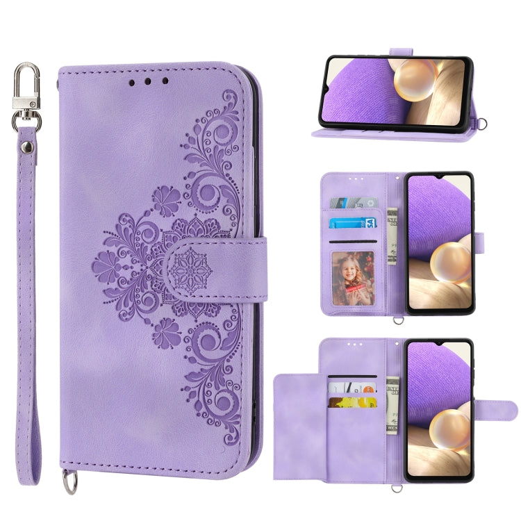 Skin-feel Flowers Embossed Wallet Leather Phone Case, For Samsung Galaxy A03s 166, For Samsung Galaxy A32 5G, For Samsung Galaxy A32 4G, For Samsung Galaxy A52