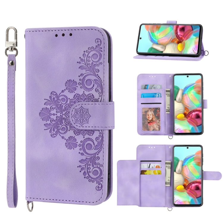 Skin-feel Flowers Embossed Wallet Leather Phone Case, For Samsung Galaxy A03s 166, For Samsung Galaxy A32 5G, For Samsung Galaxy A32 4G, For Samsung Galaxy A52
