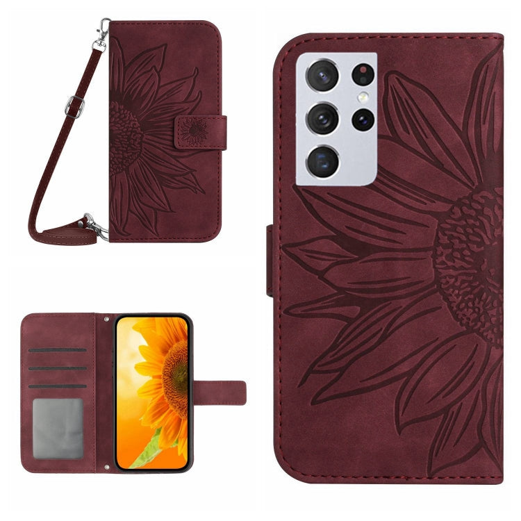 Skin Feel Sun Flower Pattern Flip Leather Phone Case, For Samsung Galaxy S21 Ultra 5G, For Samsung Galaxy S22 5G