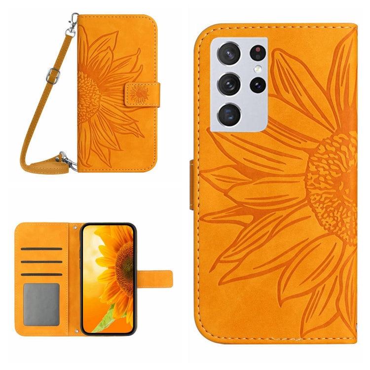 Skin Feel Sun Flower Pattern Flip Leather Phone Case, For Samsung Galaxy S21 Ultra 5G, For Samsung Galaxy S22 5G