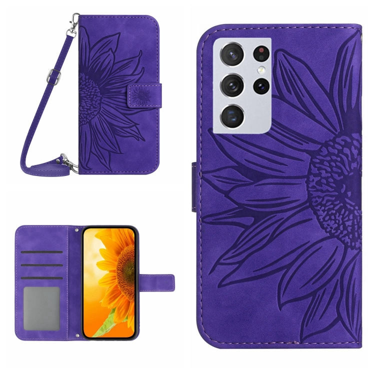 Skin Feel Sun Flower Pattern Flip Leather Phone Case, For Samsung Galaxy S21 Ultra 5G, For Samsung Galaxy S22 5G
