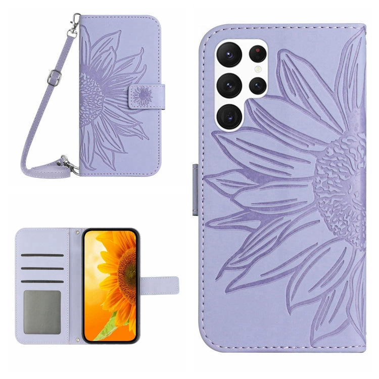 Skin Feel Sun Flower Pattern Flip Leather Phone Case, For Samsung Galaxy S22 Ultra 5G, For Samsung Galaxy S22+ 5G
